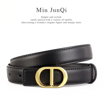 Women's Black Leather Belt with Gold buckle for 2025