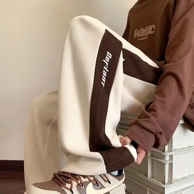 Men's Fleece Warm Casual Pants Black White