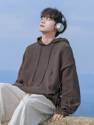 Black Velvet Hoodie with Asymmetrical Hole Design