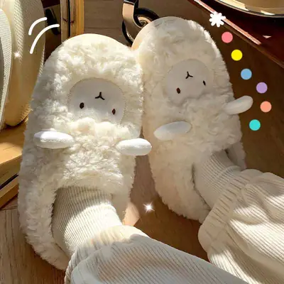 Cute Little Sheep Cotton Slippers for Women, Autumn and Winter 2026 New Style, Closed-Back Maternity Slippers, Non-Slip Furry Slippers, Ins Style
