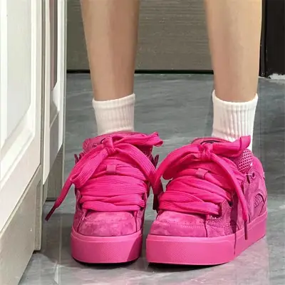 Retro Rose Red Suede Sneakers Women Low Top Casual