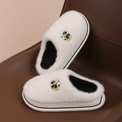 Women Cartoon Cotton Slippers Pink Black Winter Warm