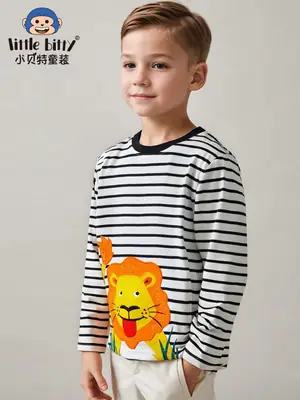 Long Sleeve Kids T-Shirt Lion Embroidery Striped White Black