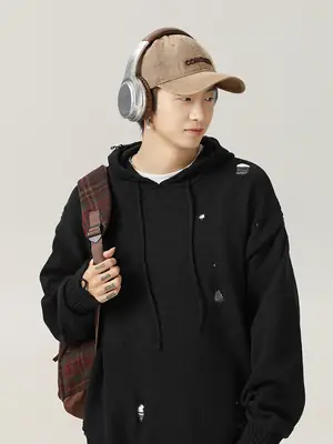 Black Hooded Knitted Hoodie for Men Winter Casual Wear