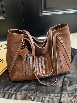 Women's Large Capacity Shoulder Bag Brown Suede 2024