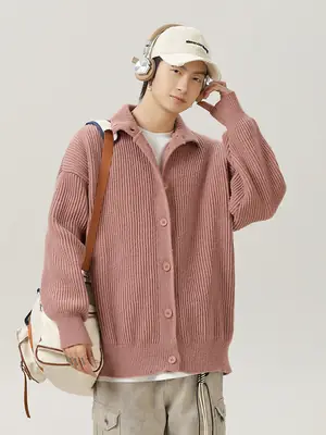 Japanese High-Neck Cardigan Sweater Grey Knit Autumn Winter