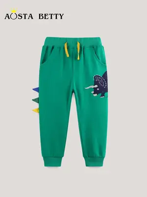 25 Autumn New Boys Dinosaur Embroidered Sweatpants Green