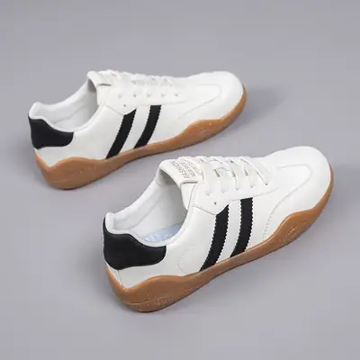 Women's White Leather Casual Training Shoes with Brown Sole