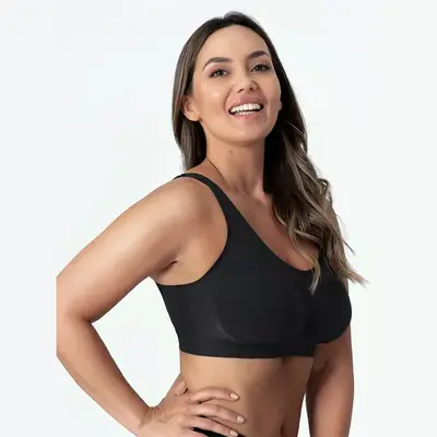 Black Silk V-Neck Bra for Women, No Steel Ring, Big Chest, No Trace