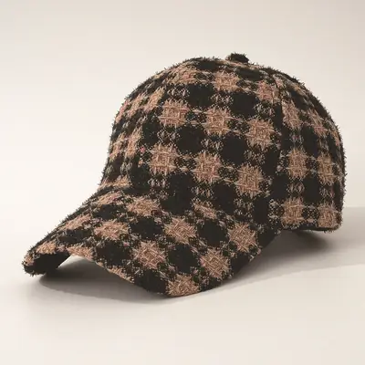 Vintage Plaid Baseball Cap for Men Women Winter Warm