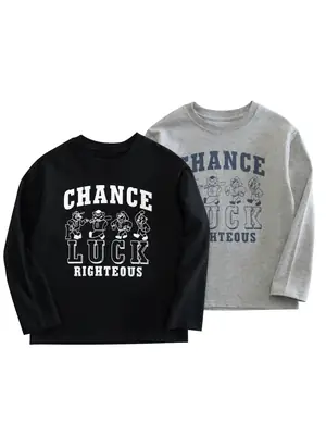 Black Long Sleeve T-Shirt for Boys with Chance Luck Graphic