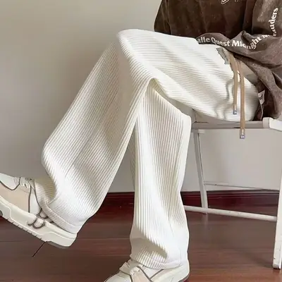 Men's 2024 Loose Wide-leg Corduroy Pants Black