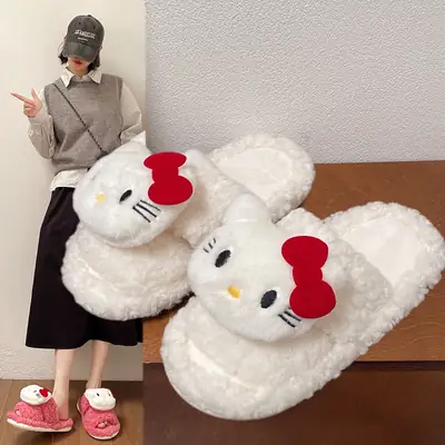 Hello Kitty Cartoon Cat Slippers Pink Warm Women's
