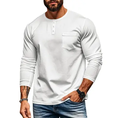 Men's Blue Slim Fit Long Sleeve T-Shirt