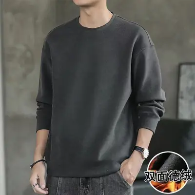 Men's Black Velvet Long Sleeve T-Shirt Double Sided Warm