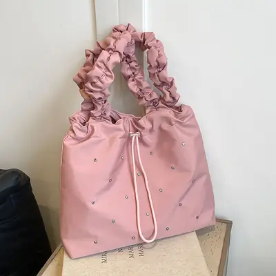 2024 Waterproof Drawstring Shoulder Bag Light Blue Nylon
