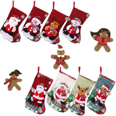 Christmas Multi-Color Embroidered Stocking with Deer & Tree Design