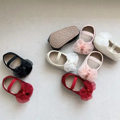 Factory direct supply new Korean baby toddler shoes non-slip elastic spring and autumn bow princess shoes