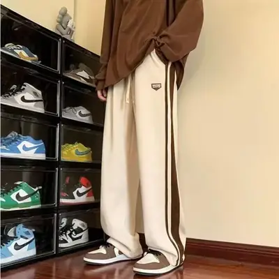 Men's Black Striped Corduroy Sweatpants Autumn Loose Fit