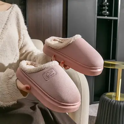 Winter Plush Cotton Slippers Women's Home Non-slip Fleece