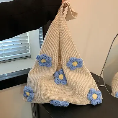 Summer Knitted Flower Shoulder Bag Large Capacity Women