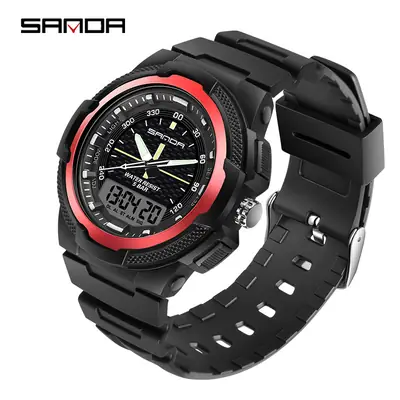 Sanda Black Multifunctional Electronic Watch with Digital Display
