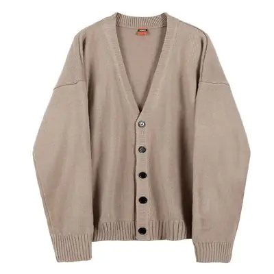 Men V-Neck Knitted Cardigan Brown 2024 Winter