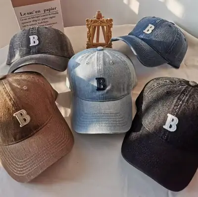 Korean Style Letter Embroidered Denim Hats for Men Women