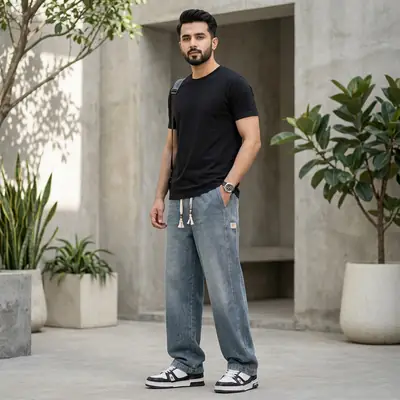 Fashion Brand Star Pattern Denim Wide Leg Pants Men's Spring 2025 New American Style Spring and Autumn Casual Loose Straight Pants