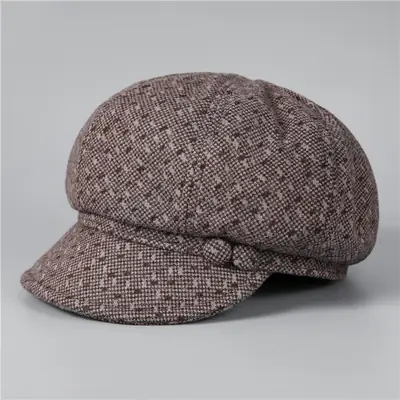 Winter Ladies Fleece Wool Hat Maroon Octagonal