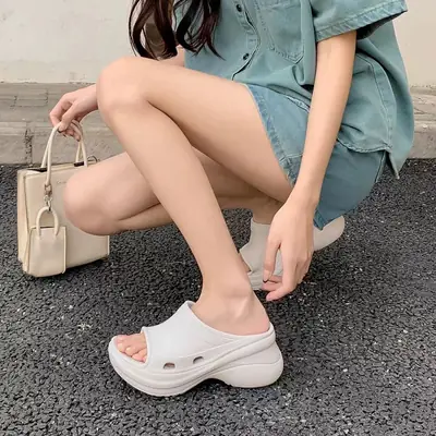 Black Wedge Slippers Women Summer Wear