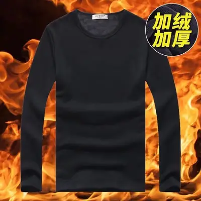 Men Fleece Lined Navy Blue Long Sleeve Shirt
