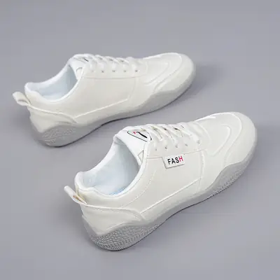 Women White Korean Leather Sneakers with Soft Sole