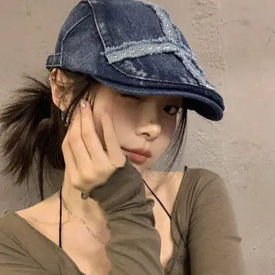 Women Denim Patch Hat Spring Summer Retro Niche