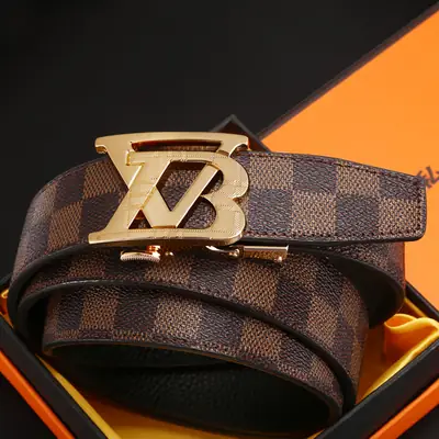 Men's LV Logo Buckle Belt Gold Plated Casual Gift