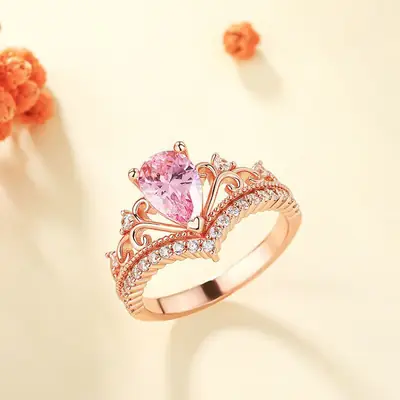 Pink Diamond V-Shape Ring for Girls Gift