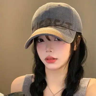 Women's Black Washed Cap with White Letter Embroidery