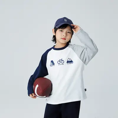 Children's 2024 T-Shirt White Blue Raglan Sleeve Print