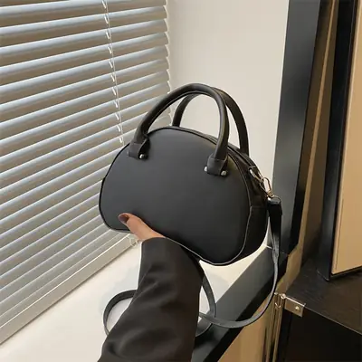 Korean Style Black Textured Shoulder Crossbody Bag 2024