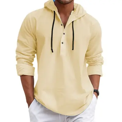 Men's White Hooded Sweatshirt Long Sleeve Cotton