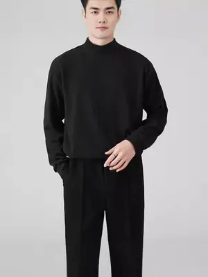 Men's Black Velvet Turtleneck Sweatshirt Set