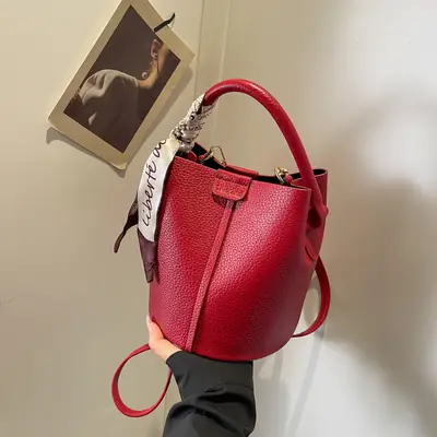 Red Textured Shoulder Bag for Women 2024