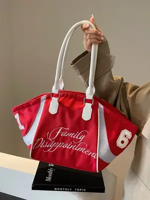 White Embroidered Single Shoulder Tote Bag for Women