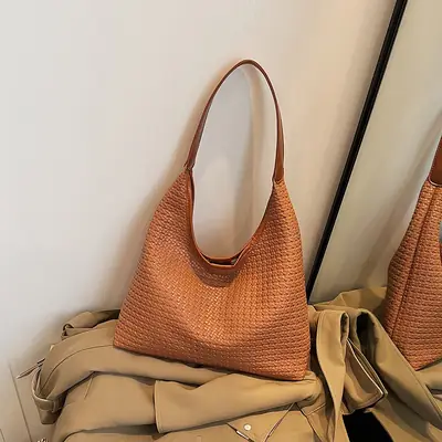 Women Crossbody Bag Large Capacity Woven Beige