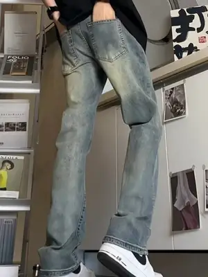 Vintage Blue Denim Jeans Men's Slim Fit Autumn Wear