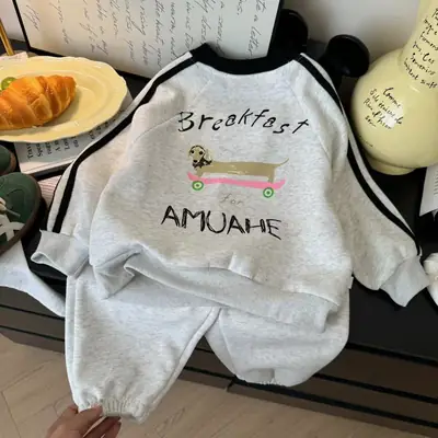 Children's Cartoon Sweatshirt Set White Black