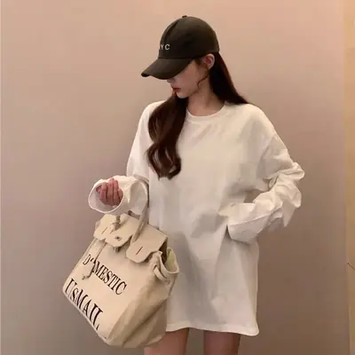 Women White Long Sleeve Cotton T-Shirt