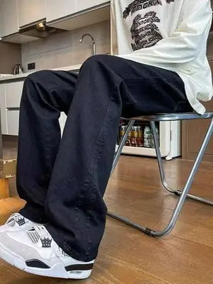 Men's White Slim Fit Jeans with Black Sneakers