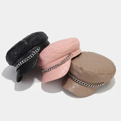 Navy Plaid Chain Cap for Women Winter Army Style