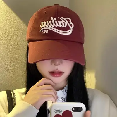 Vintage Letter Embroidered Red Baseball Cap Women